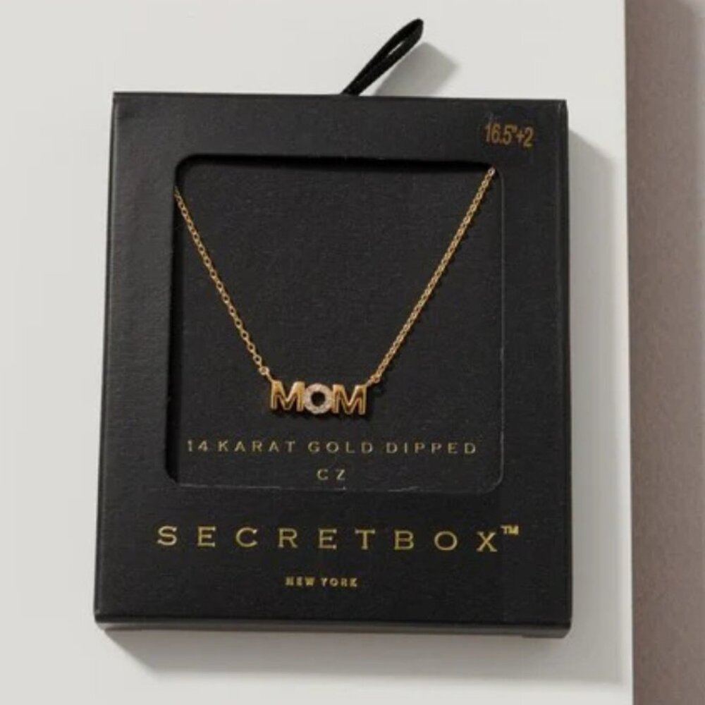 MOTHER'S DAY GIFT π Secret Box βMOMβ Whiteβ Gold Necklace - Picture 4 of 5